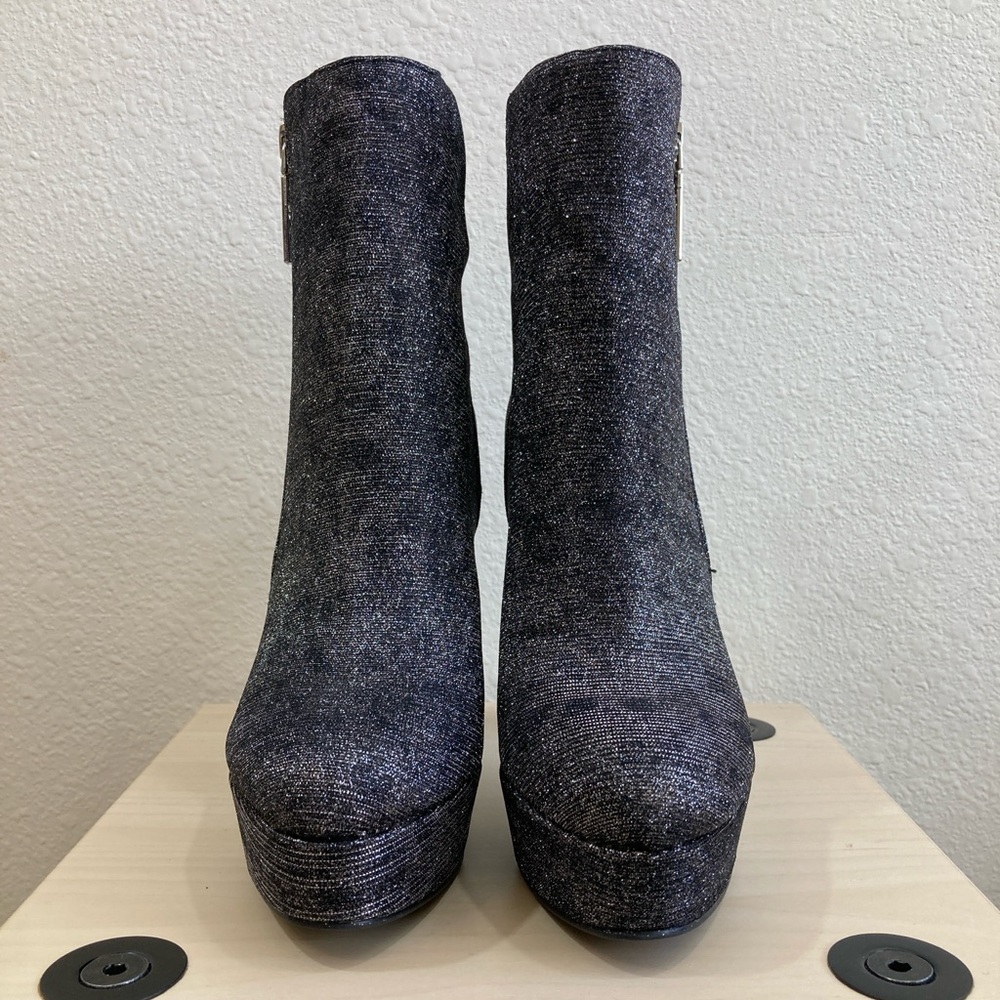 Guess Dejah Glitter Finish Charcoal Grey Platform Booties with Side Zip Size 6 - Picture 3 of 10